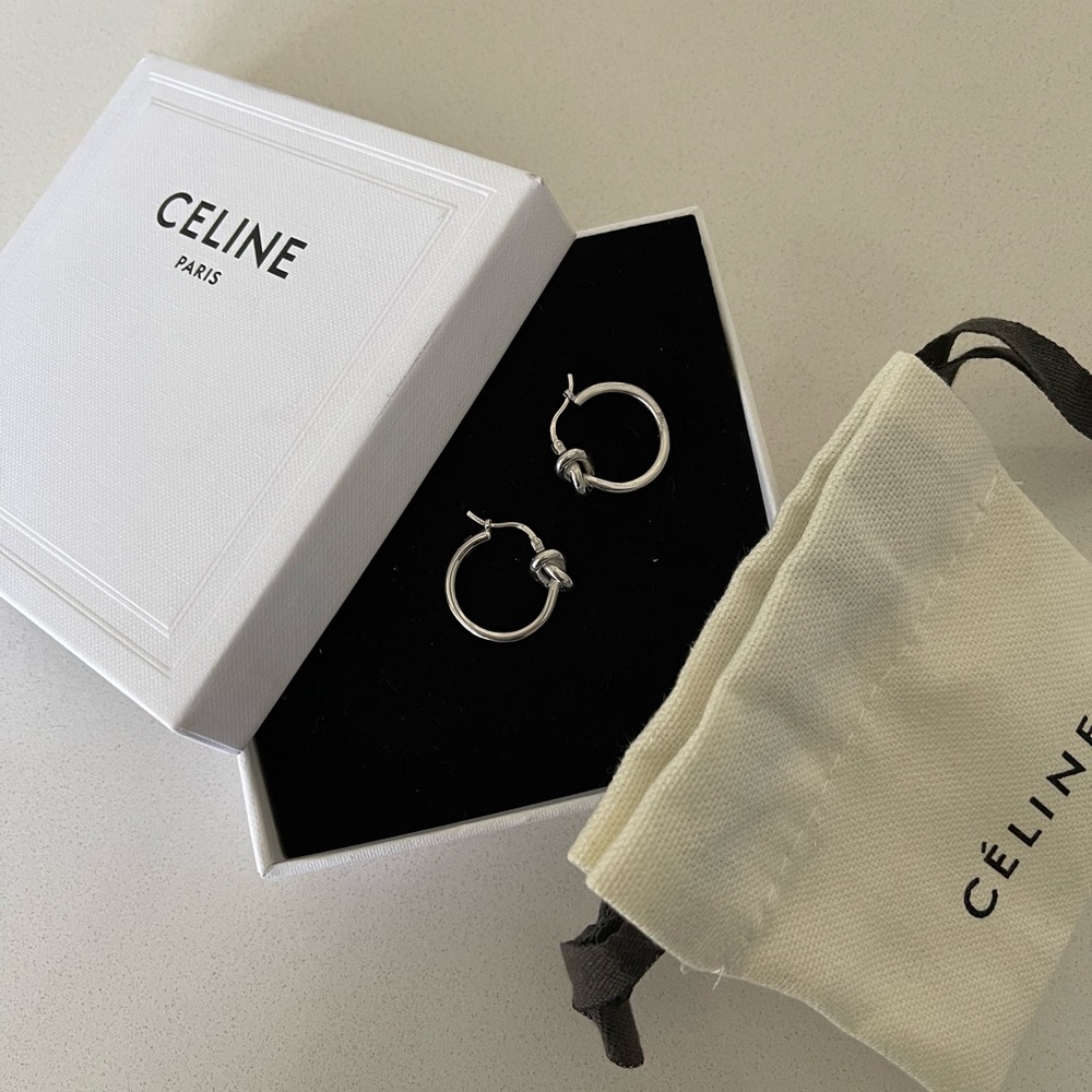 Celine Knot Silver Earrings Small Hoops